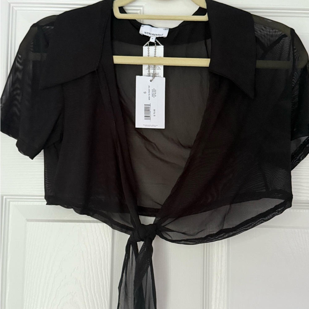 WeWoreWhat Mesh Tie Front Crop Top